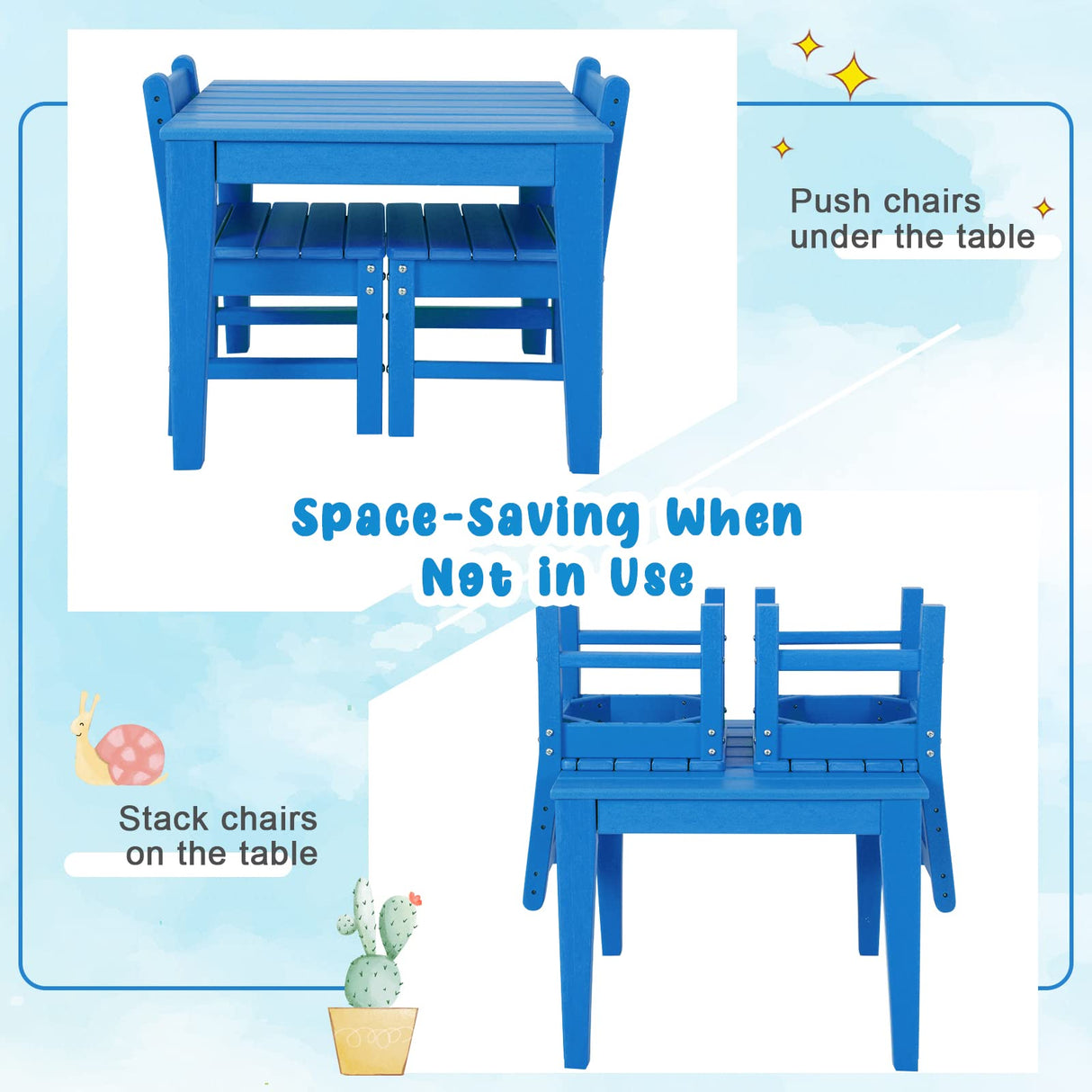 HONEY JOY 64.5 x 64.5 CM Square Kids Table, Weather Resistant Heavy-Duty Toddler Activity Play Table