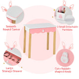 HONEY JOY Kids Vanity Table & Chair Set, Makeup Dressing Table w/Detachable Top, Drawer & Storage Boxes