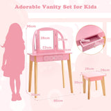 HONEY JOY 2-in-1 Kids' Vanity Set, Kids Wooden Vanity Table & Stool with Tri-Folding Mirror, Single Drawer