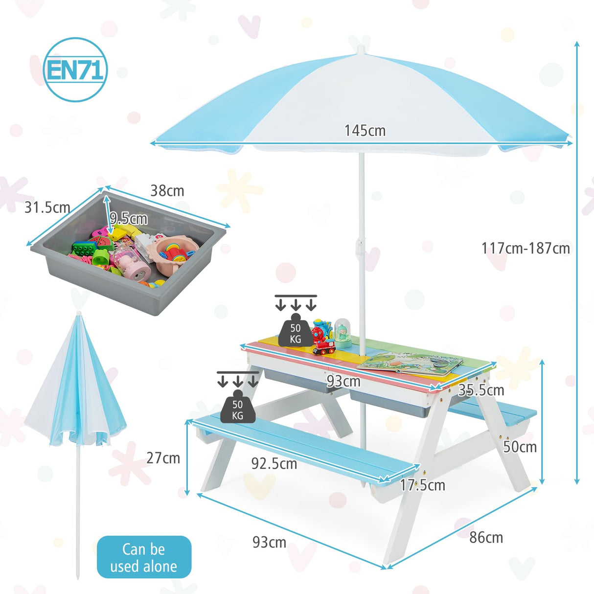 HONEY JOY 3-in-1 Kids Picnic Table Set