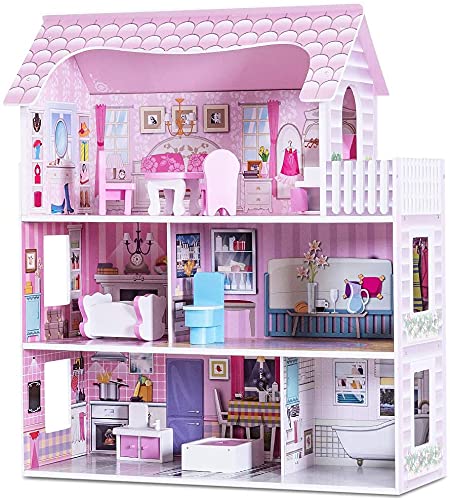 HONEY JOY Dollhouse with 8Pcs Furniture