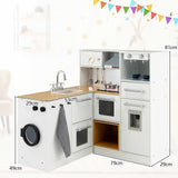 HONEY JOY 2-Piece Kids Kitchen Playset, Wooden Pretend Play Kitchen & Washing Machine Toy Set