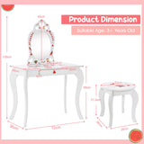 HONEY JOY Kids Princess Vanity Set, 2 in 1 Children Dressing Table w/Removable Mirror & Storage Drawer, Pretend Play Writing Desk Chair