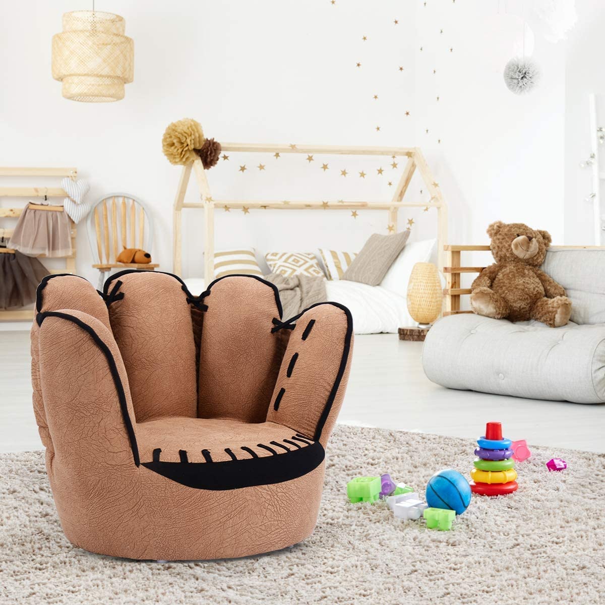 BABY JOY Kids Couch, Toddler Chair Sofa with Solid Wood Frame & Baseball Glove Design, Children Armchair for Play Room