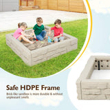 HONEY JOY 2-in-1 Kids Sandbox Outdoor Play HDPE Sandpit w/Waterproof Cover