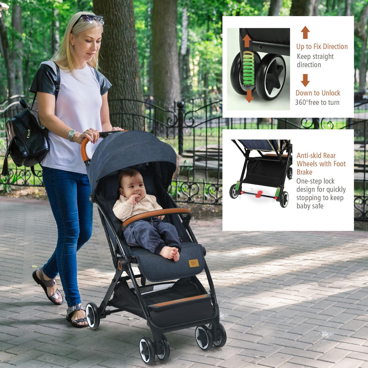 BABY JOY Lightweight Baby Stroller, Compact Toddler Travel Stroller for Airplane, Infant Stroller w/ 5-Point Harness