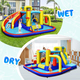 HONEY JOY Inflatable Water Slide, 7-in-1 Outdoor Kids Water Bounce House Jumping Castle w/Combo Water Slide, Splash Pool