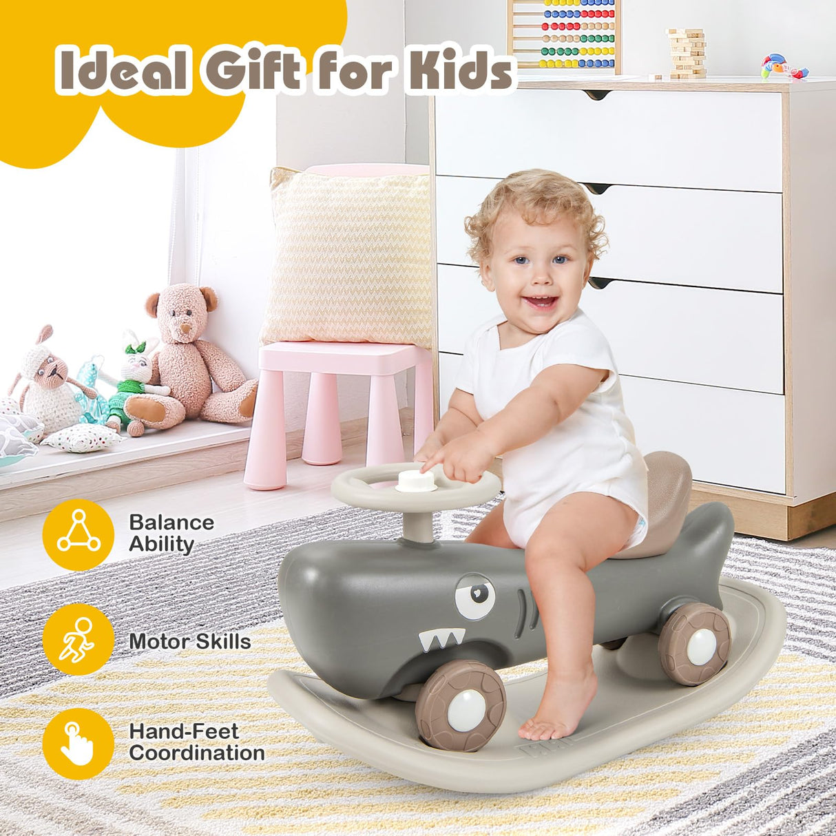 HONEY JOY 3-in-1 Kids Rocking Horse & Sliding Car