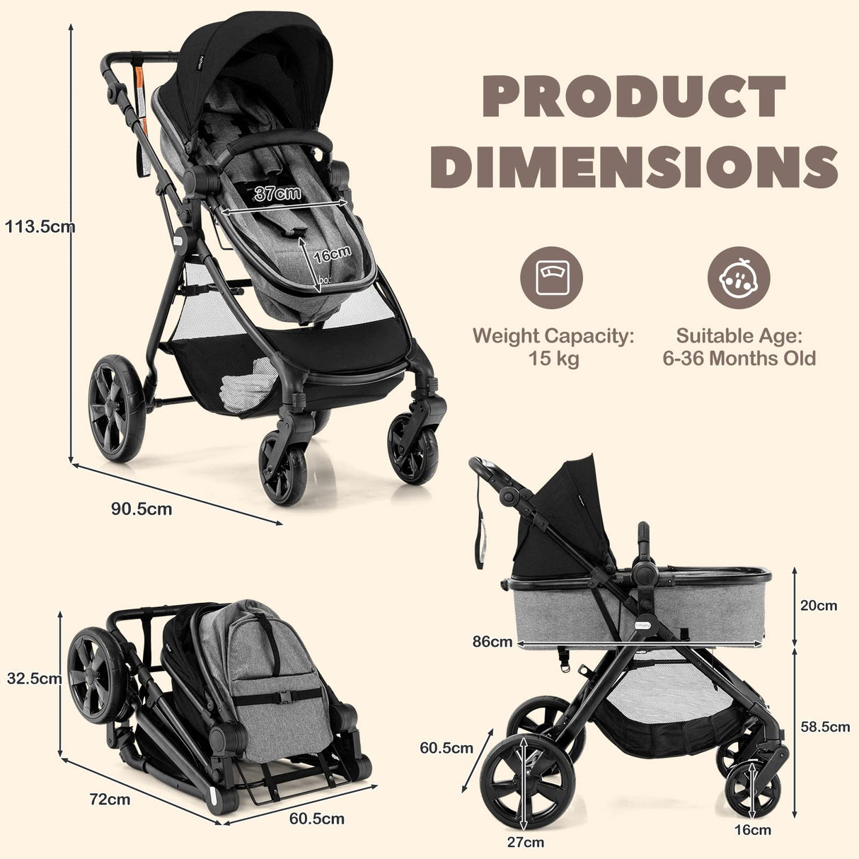 BABY JOY High Landscape Baby Stroller