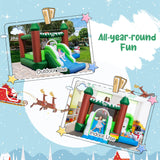 HONEY JOY Kids Inflatable Bounce House, Christmas Snowman Jumping Castle for Children (with 680W Blower)