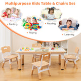 HONEY JOY Kids Table and 4 Chairs Set, Height Adjustable Toddler Desk & Chairs for 3+ Years, Arts Crafts Table w/Graffiti Desktop