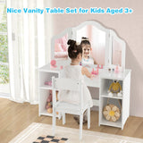 HONEY JOY 2 in 1 Kids Vanity Table & Chair Set, Princess Vanity Table with Removable Tri-fold Mirror