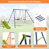 HONEY JOY 4-in-1 Swing Set, Heavy-Duty Metal Playset with Slide, Basketball Hoop