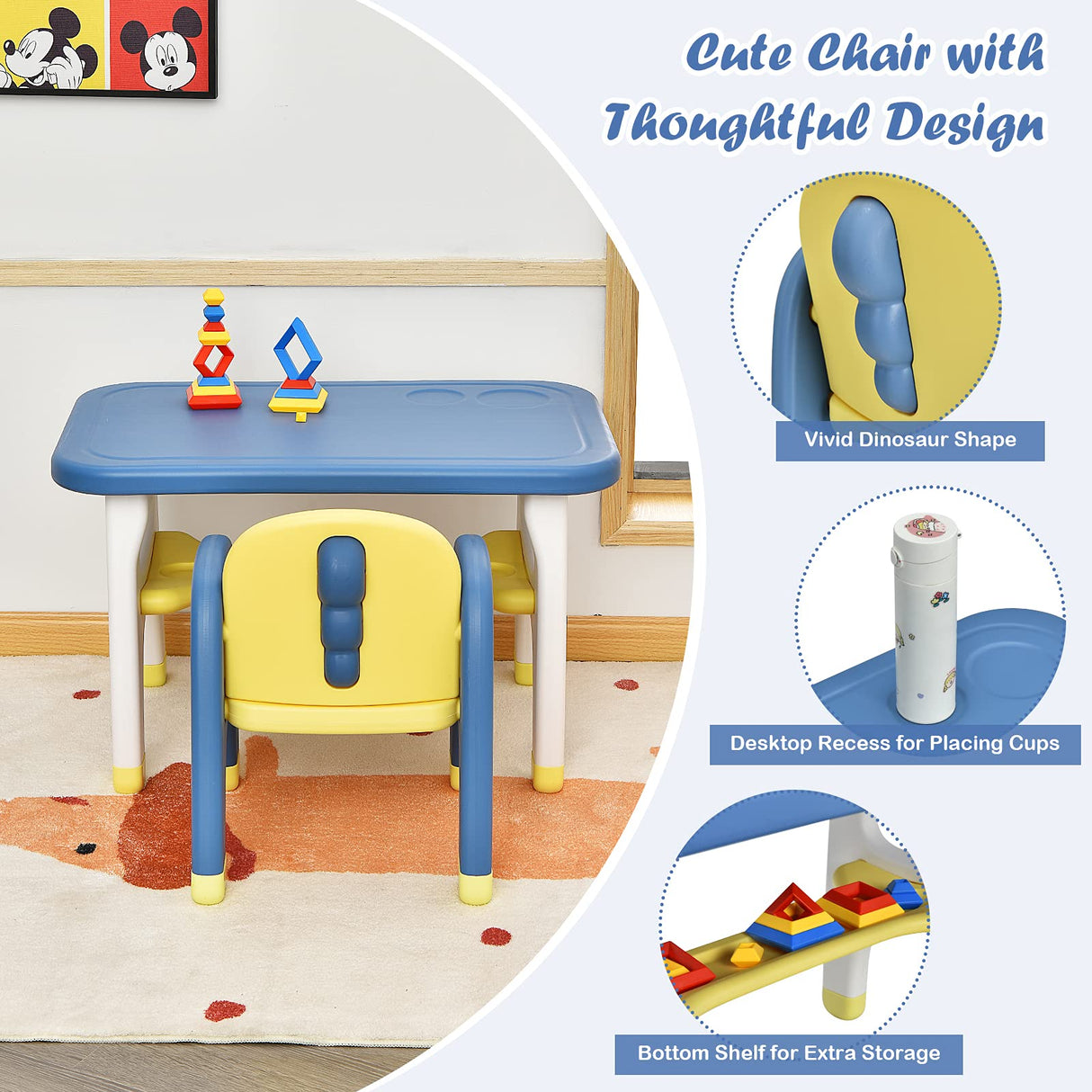 HONEY JOY Kids Table and Chair Set, Kids Activity Table w/Cute Dinosaur Shape Chair