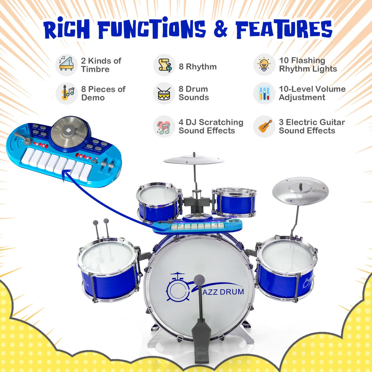 HONEY JOY Kids Drum Keyboard Set with Stool