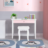 Kids Makeup Table Stool Set with Tri-folding Mirror for Bedroom