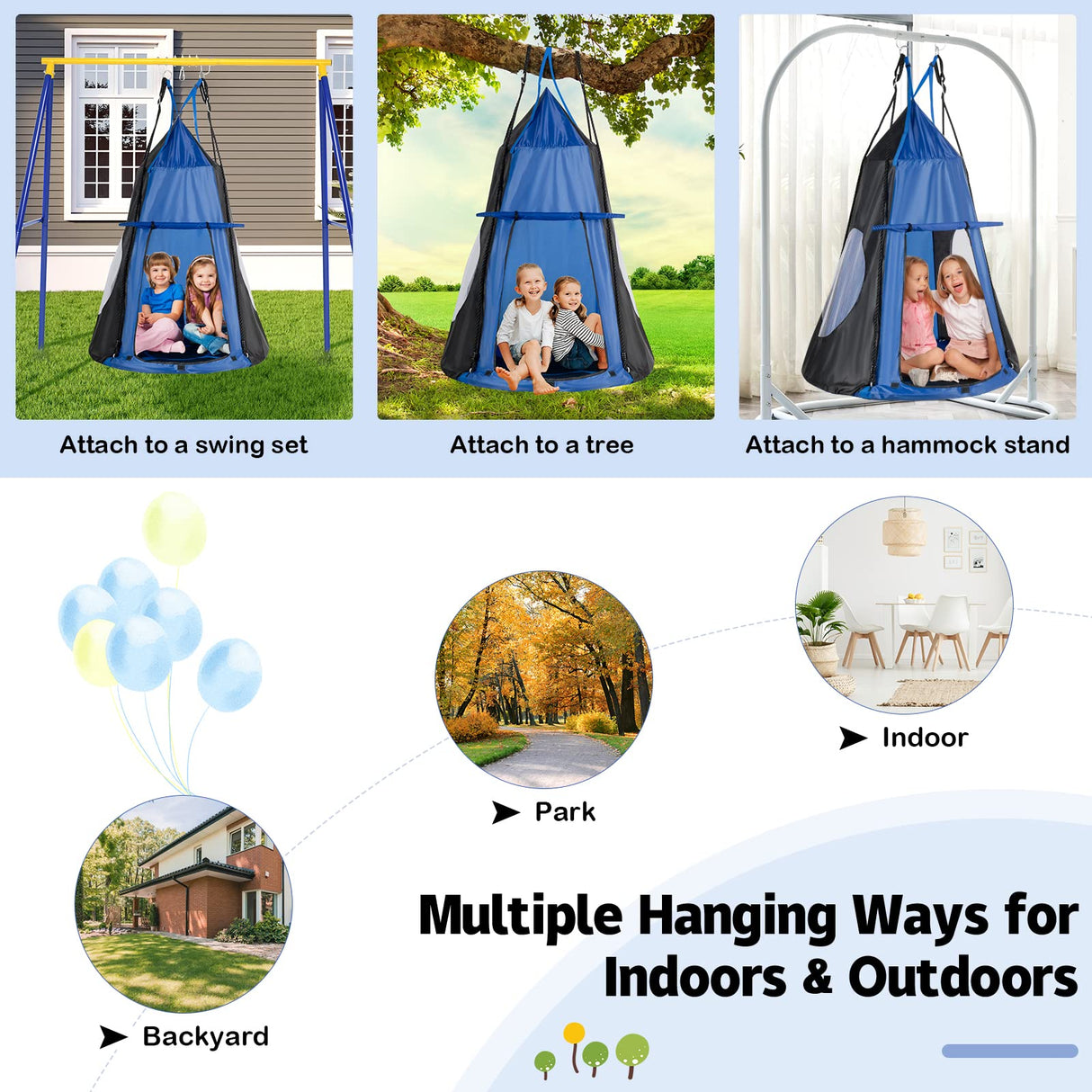 HONEY JOY 100CM Kids Detachable Hanging Chair Swing Tent, 2 in 1 Hammock Nest Pod Hanging Swing Seat