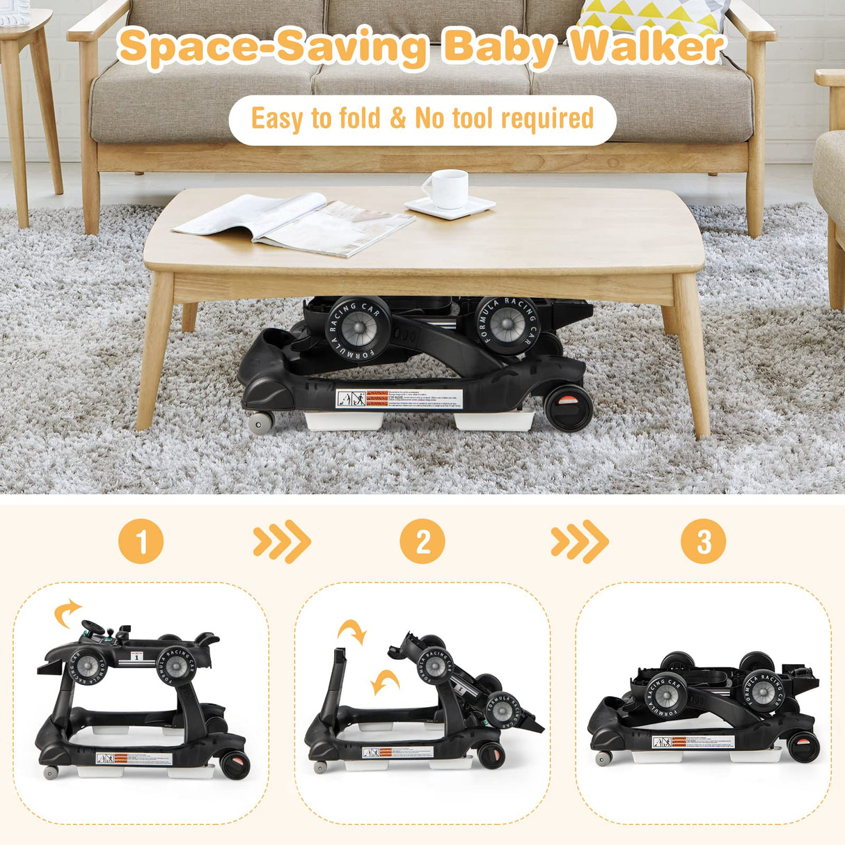 BABY JOY 4-in-1 Baby Walker, Foldable Activity Car Baby Walker