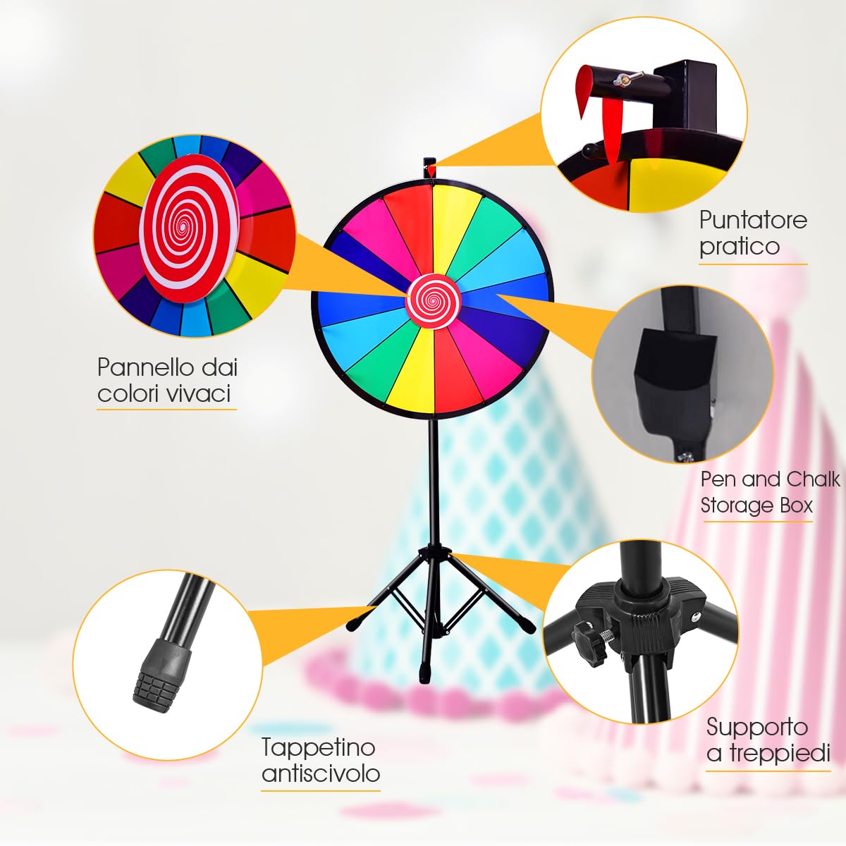 HONEY JOY 24” Spinning Prize Wheel, Portable Prize Wheel with Folding Tripod, Dry Erase and Marker