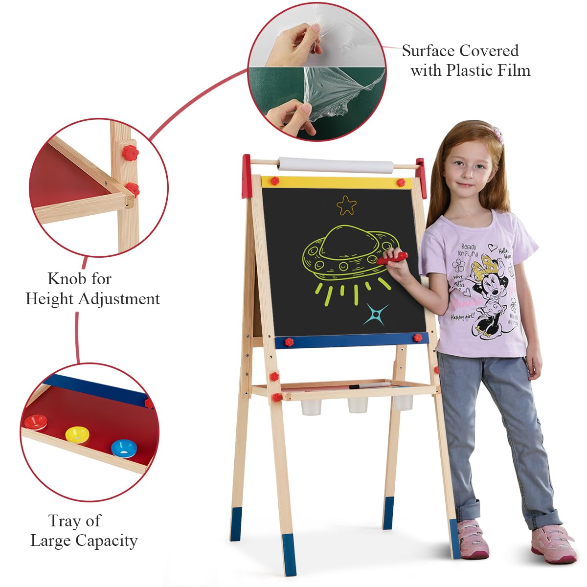 BABY JOY Kids Art Easel, 3 in 1 Double Sided Adjustable Chalkboard & Whiteboard