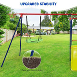 HONEY JOY 7-in-1 Kids Swing Set with 2 Swings, Slide, Fun Glider, Gym Rings