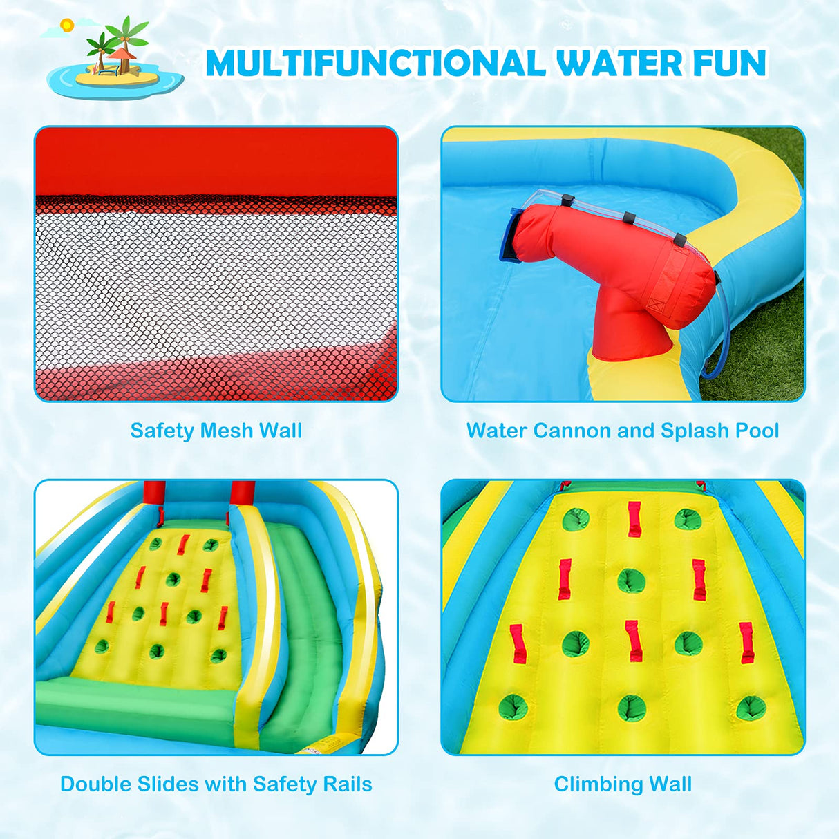 HONEY JOY Inflatable Water Slide, 452 x 365 x 233CM Giant Water Park for Kids w/Double Long Slides, Climbing Wall