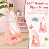 HONEY JOY Kids Full Length Mirror, Princess Floor Free Standing Mirror w/Storage Shelf