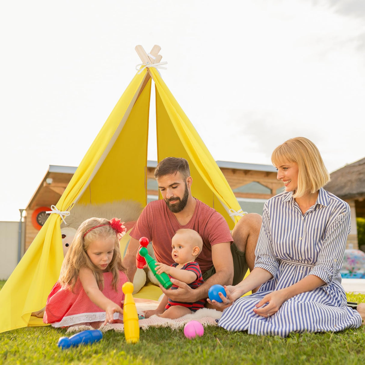 HONEY JOY Kids Play Tent, Triangular Kids & Toddlers Tent with Solid Wood Frame