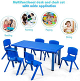 HONEY JOY 7 PC Kids Table and Chairs Set, 6 Stackable Chairs, 120 X 60cm Rectangular Table Set for Children Painting & Playing & Dining & Study