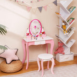 HONEY JOY Kids Vanity Table & Stool Set, Girls Makeup Dressing Desk Chair