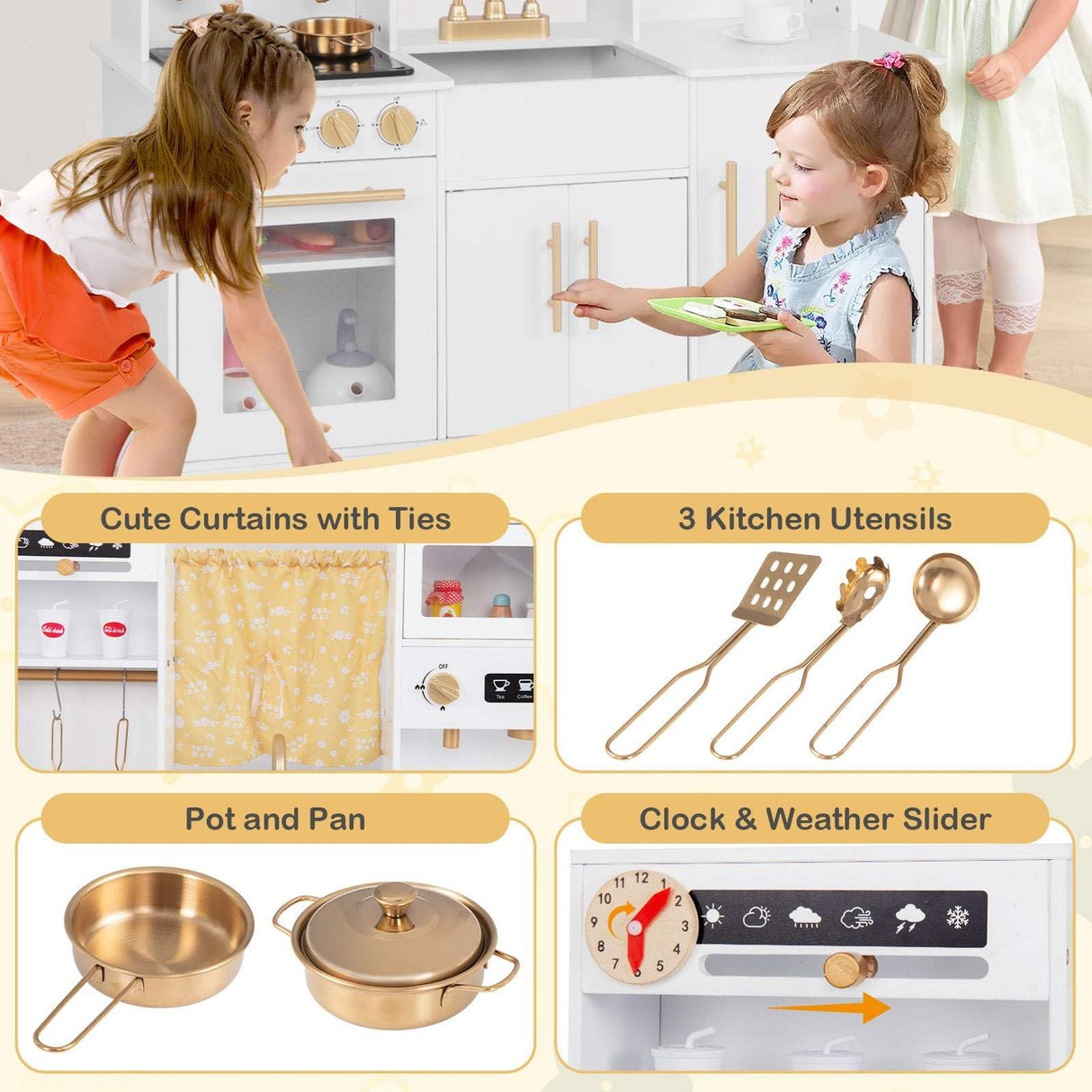 HONEY JOY Kids Pretend Play Kitchen, Kitchen Playset w/Coffee Maker, Sink, Faucet, Stove, Water Dispenser