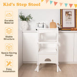 BABY JOY Kids Foldable Kitchen Step Stool, Solid Wooden Standing Learning Stool w/Lockable Safety Rail