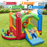 HONEY JOY Kids Inflatable Bounce House, Candy Theme Jumping Castle w/Jumping Area, Slide, Ball Pit Area