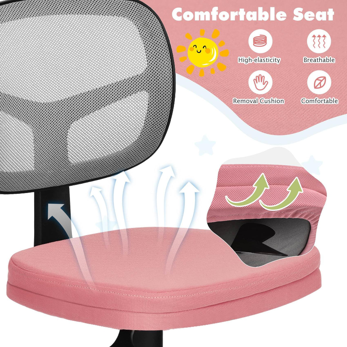 Kids Swivel Desk Computer Chair Home Office Adjustable Children Mesh Study Chair