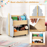 HONEY JOY Kids Wooden Bookshelf, Toddler Double-Sided Bookcase Toy Storage Shelf w/Universal Wheels