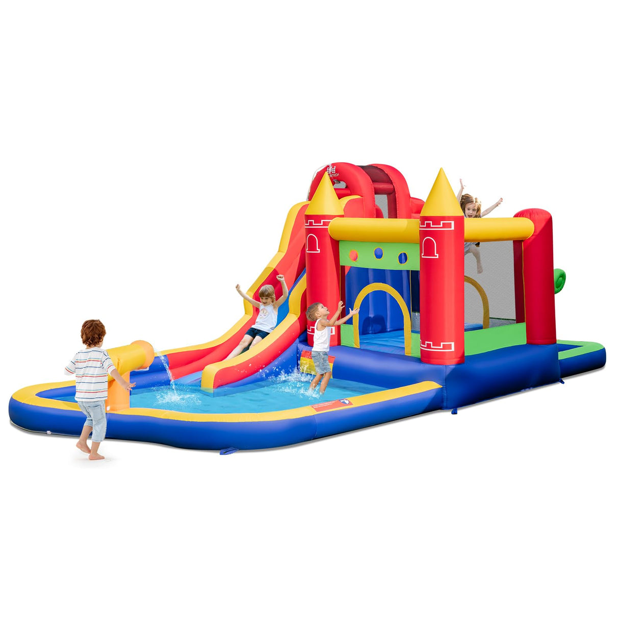 HONEY JOY Inflatable Water Slide, Outdoor Water Park Bouncy House with Ring-tossing