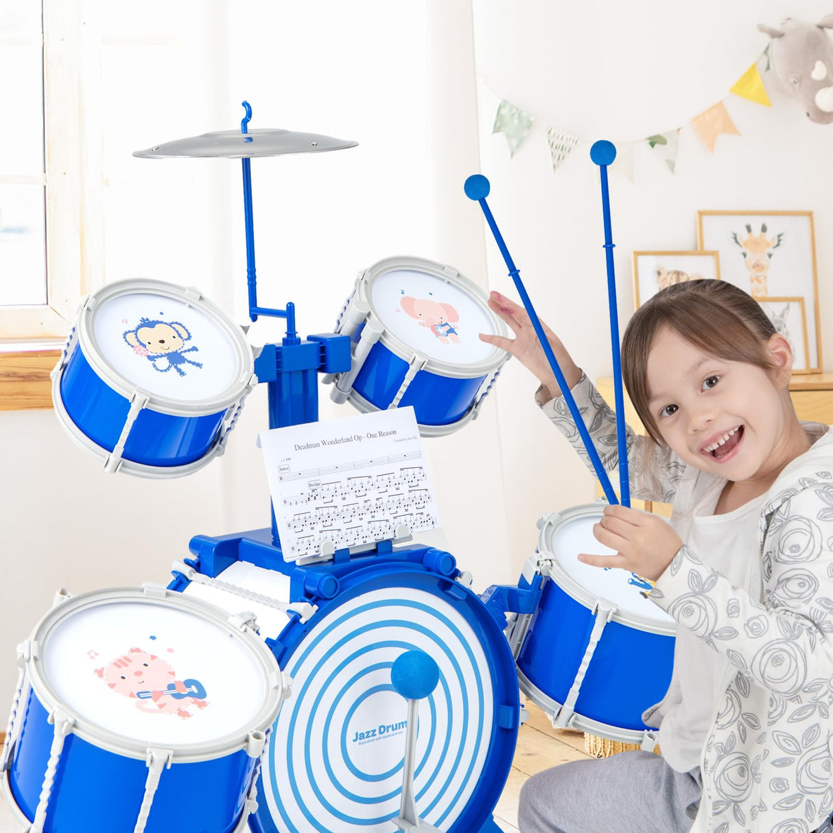 HONEY JOY Kids Drum Set Jazz Drum Kit with Bass Drum, 2 Middle Drums, 2 Snare Drums