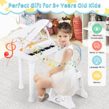 HONEY JOY 31 Keys Kids Piano Keyboard with Stool, Multifunctional Toy Piano with Microphone (White)