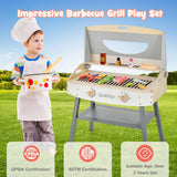 HONEY JOY Kids Barbecue Grill Playset, Wooden Kitchen Playset for Children with 17 Play Food & Barbecue Accessories