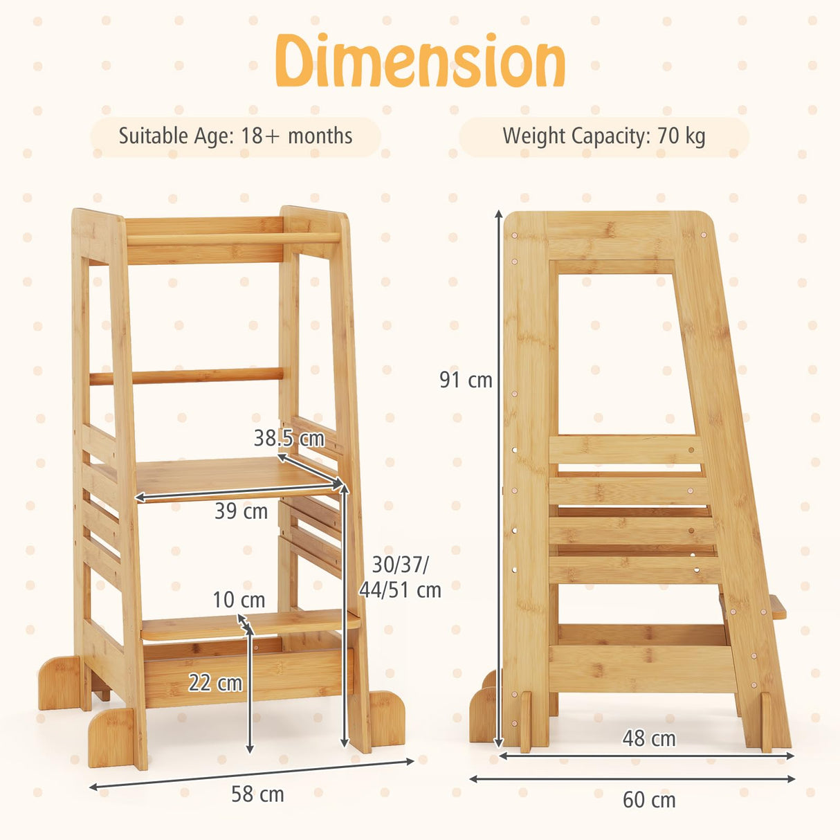 BABY JOY Toddler Standing Tower, Montessori Height Adjustable Kitchen Step Stool for Kids