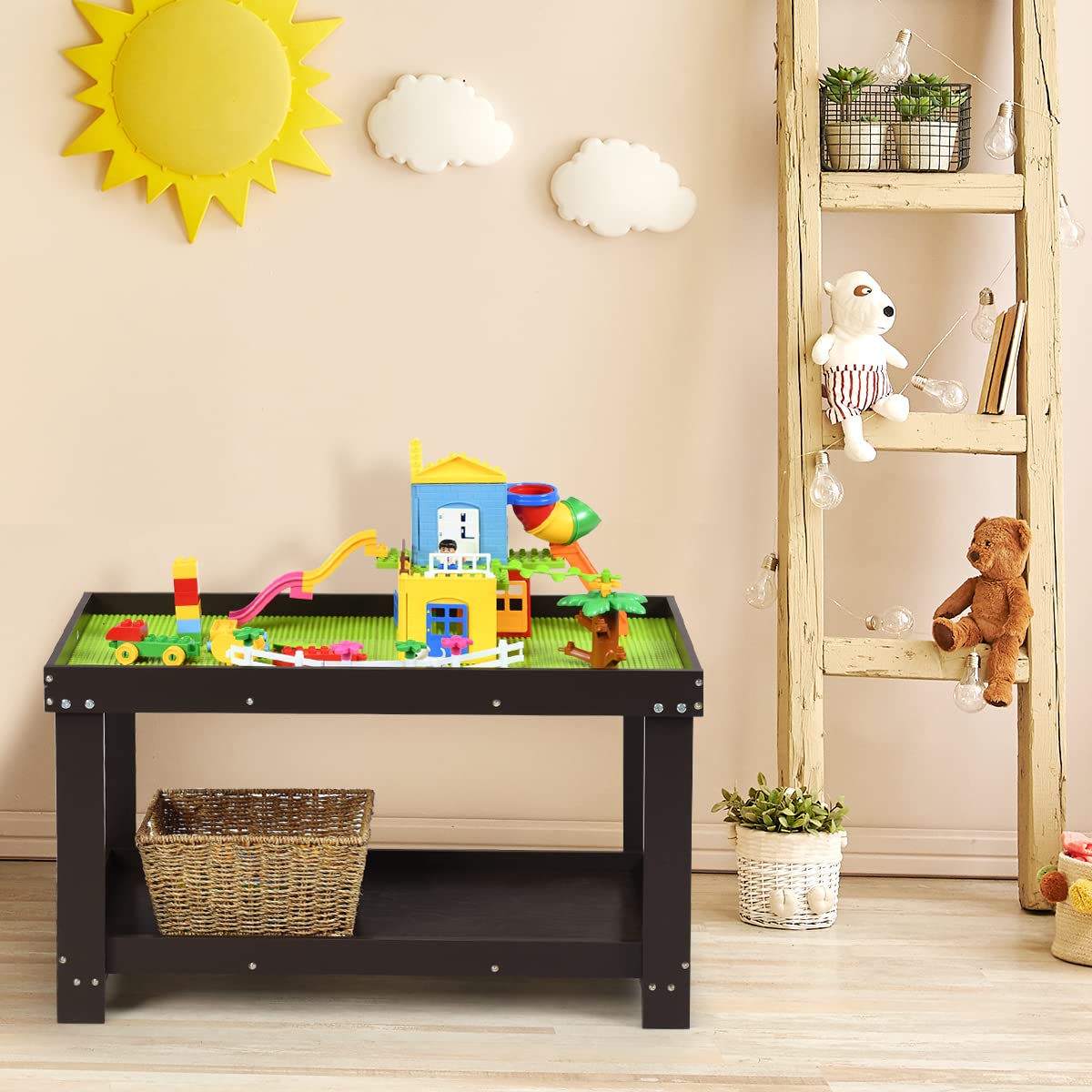 HONEY JOY Kids Activity Table w/Storage, 2 in 1 Building Block Table w/Board for Bricks Crafts Arts Draw