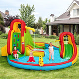 Inflatable Water Park Jumping Castle, Kids Jumping Bounce House w/ Large Splash Pool, Slides