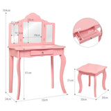 HONEY JOY 2 in 1 Kids Vanity Table & Chair Set, Princess Makeup Dressing Table with Drawer & Tri-Folding Mirror