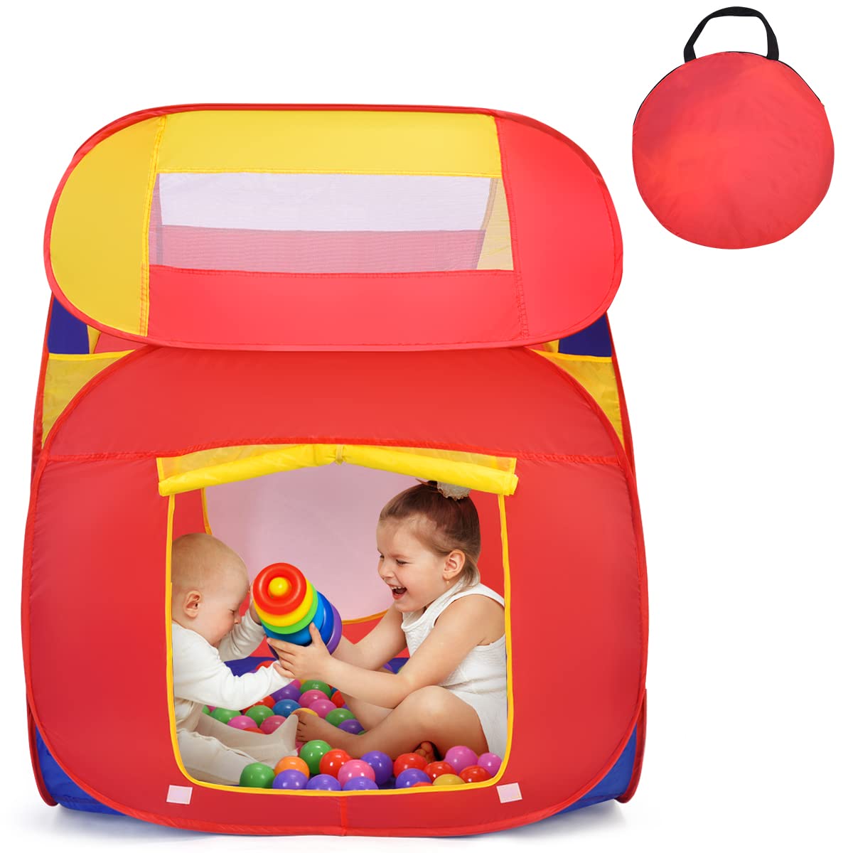 BABY JOY Kids Play House, Children Pop Up Toys Play Tent with 100 Ocean Balls & Carry Bag