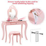 HONEY JOY Kids Vanity Set with Mirror, 2 in 1 Wooden Princess Makeup Vanity Dressing Table with Detachable Top