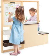 HONEY JOY Easel for Kids Wooden Art Easel with Double-Sided Blackboard & Whiteboard, Paper Roll for Drawing