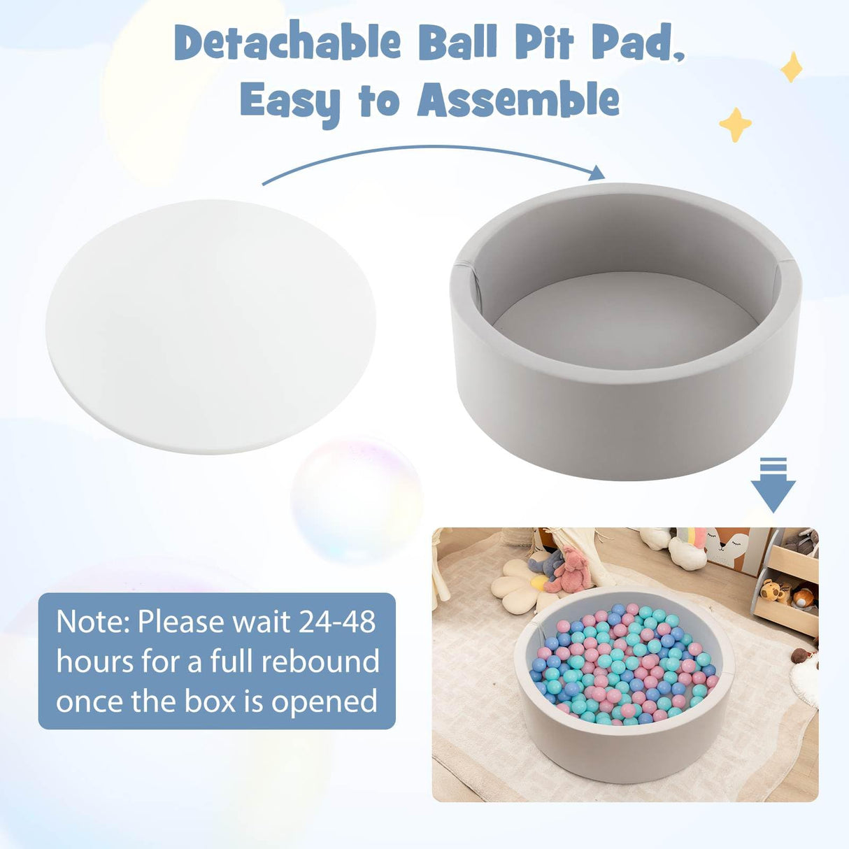 BABY JOY Foam Ball Pit for Kids, Soft Round Ball Pool Playpen Fence with 200 Ocean Balls & Storage Bag