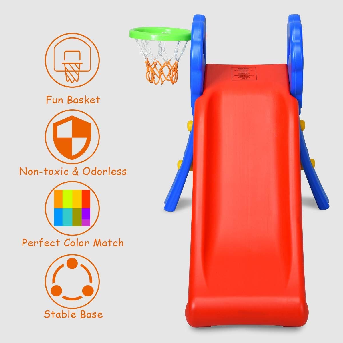 HONEY JOY Kids Slide with Basketball Hoop, 2 in 1 Foldable Slide and Climber for Children for Indoor and Outdoor Use