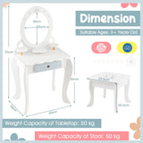 HONEY JOY Kids Vanity Set, Dressing Table w/Mirror and Stool, Accessories, Drawer, Wooden Princess Makeup Dressing Table