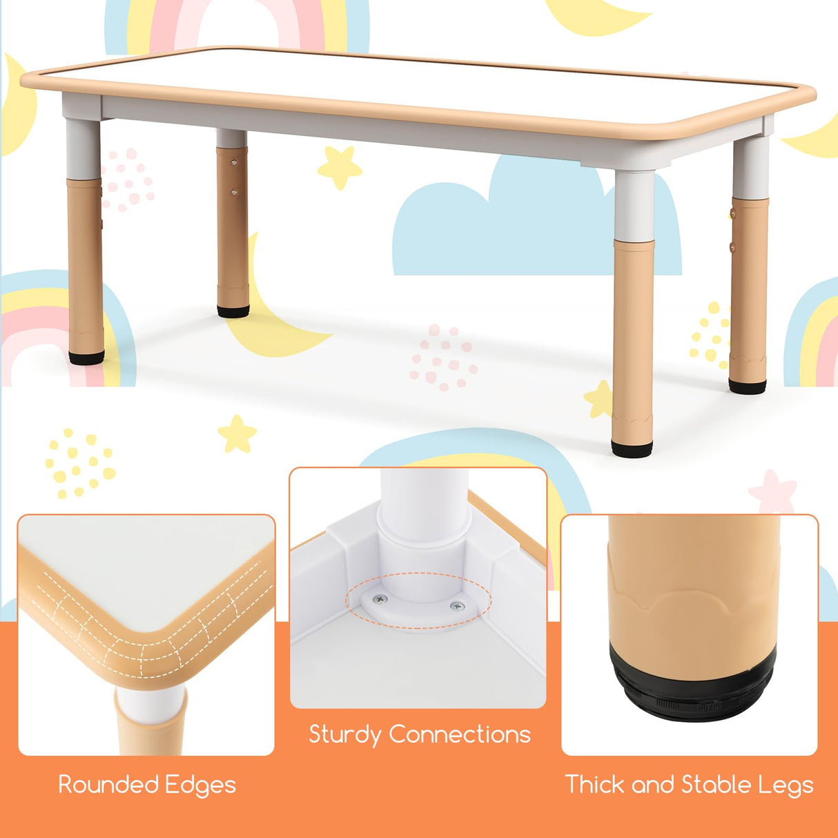 HONEY JOY Kids Table and 4 Chairs Set, Height Adjustable Toddler Desk & Chairs for 3+ Years, Arts Crafts Table w/Graffiti Desktop